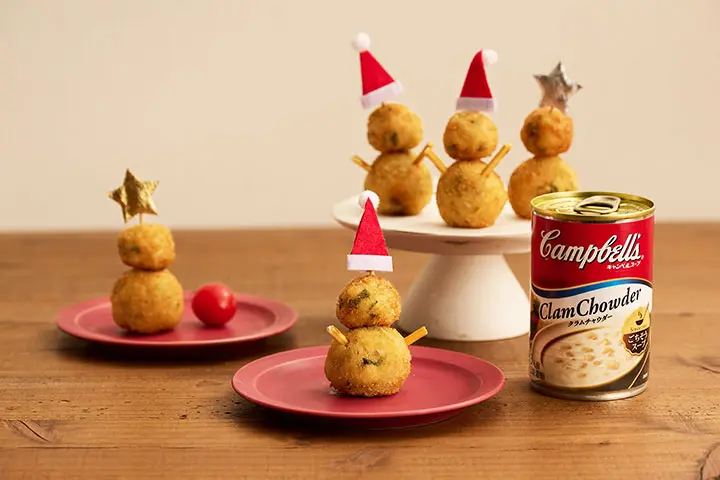 キャンベルスープで作る雪だるまのライスコロッケ